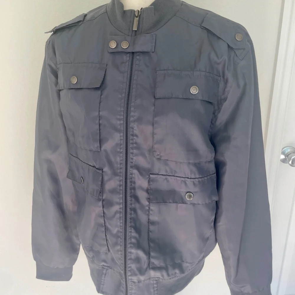 Y2K 90’s Structure Military Jacket Men's Full‎ Zip Charcoal Gray Sz L Normacore